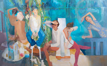 Load image into Gallery viewer, large colourful painting figurative art blue turquoise reds